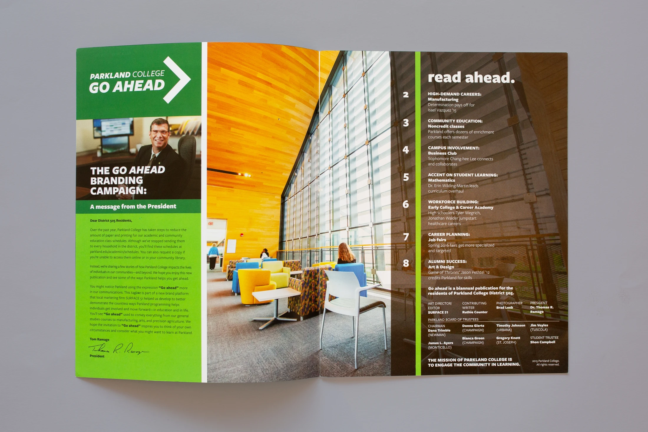 A brochure with an image of a room with a green wall.