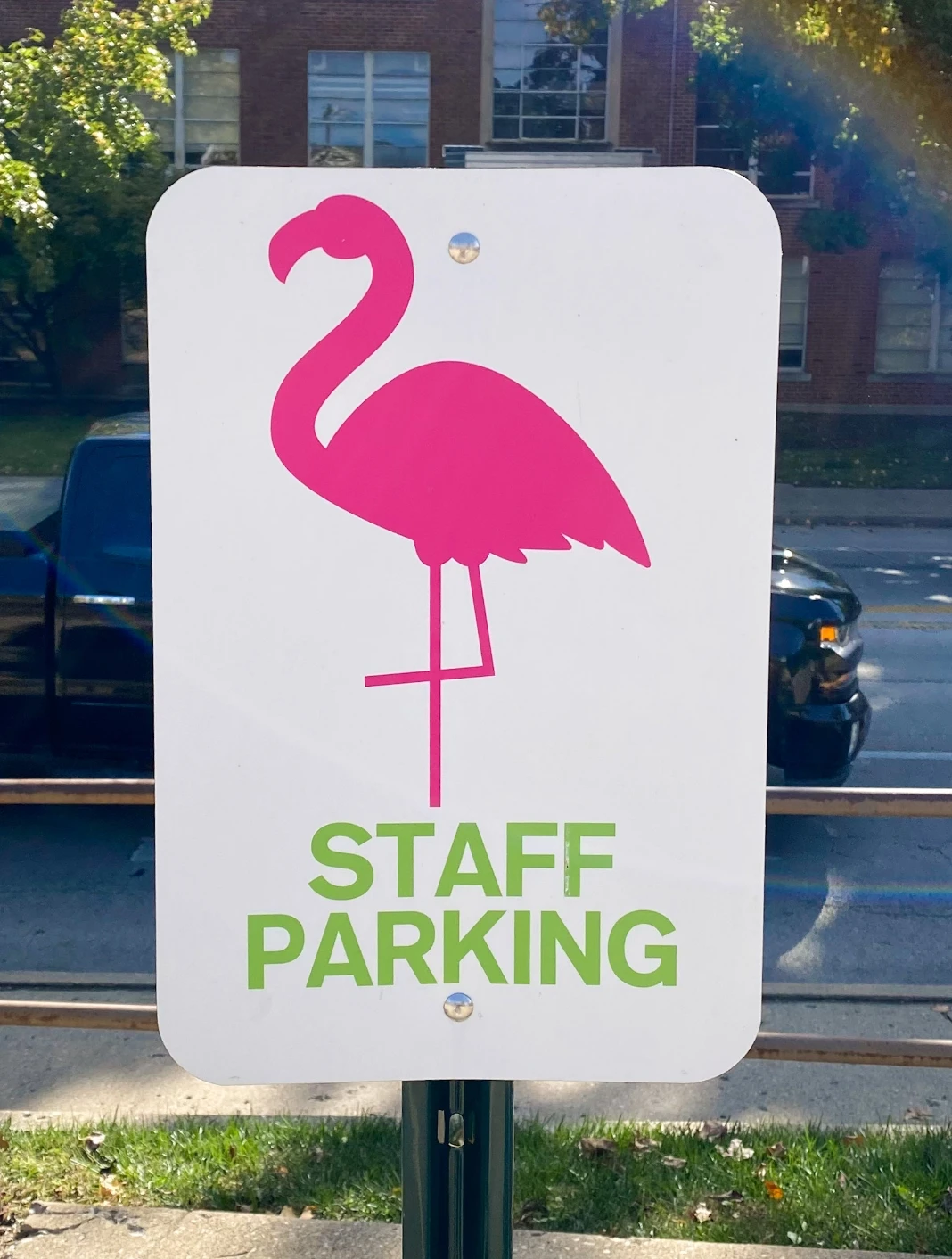 Flamingo staff parking sign.